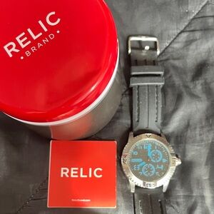 Relic Black Watch with Blue Dial and Silver Case new